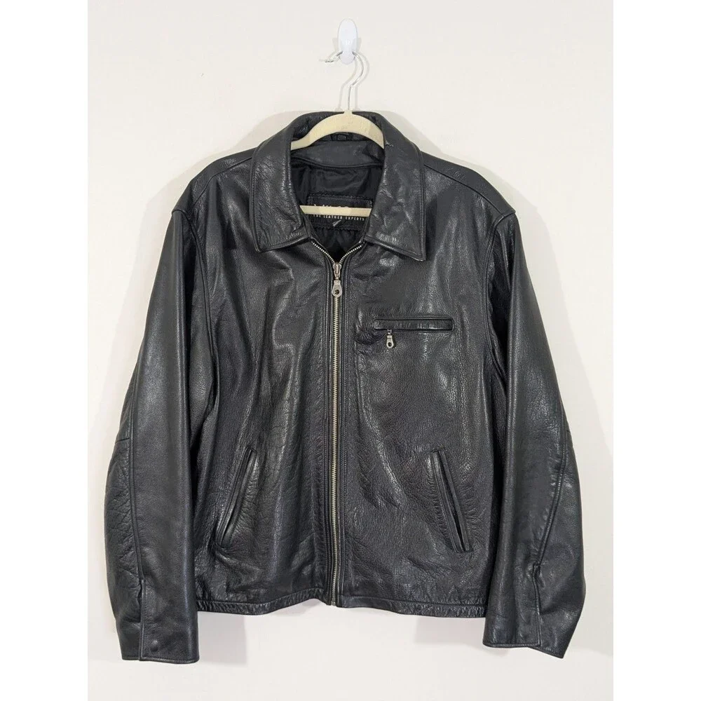 Vintage Wilsons Leather Men's M Motorcycle Jacket Black Leather Cafe Racer Zip